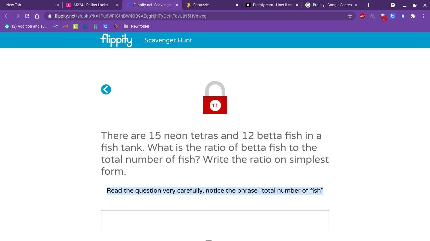 There Are 15 Neon Tetras And 12 Betta Fish In A Fish Tank. What Is The Ratio Of Betta Fish To The Total