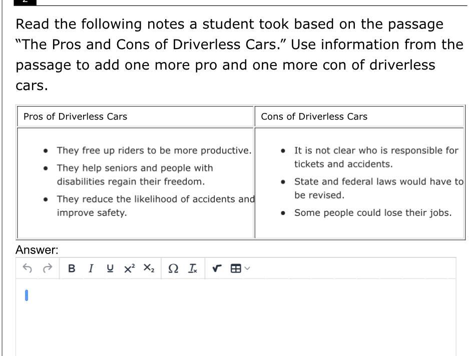 Read The Following Notes A Student Took Based On The Passage"The Pros And Cons Of Driverless Cars." Use