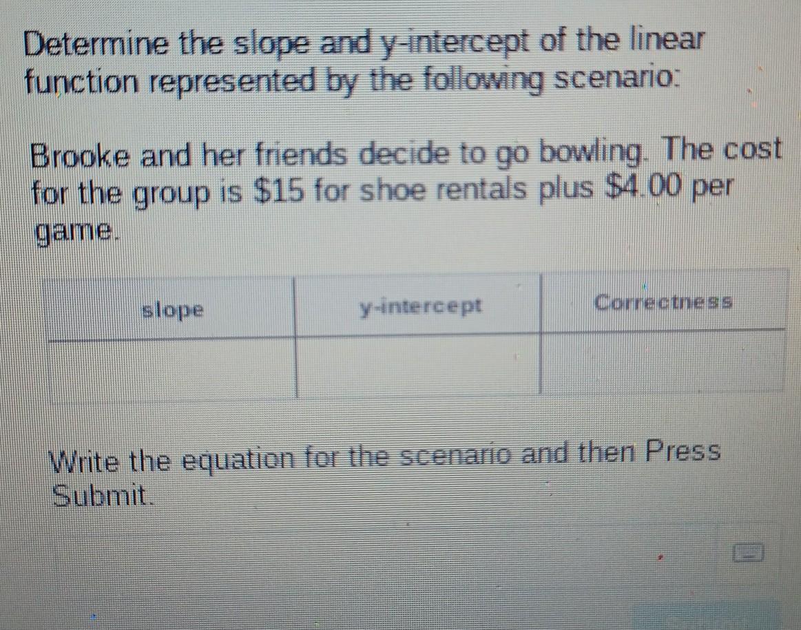 Determine The Slope And Y-intercept Of The Linear Function Represented By The Following Scenario: Brooke