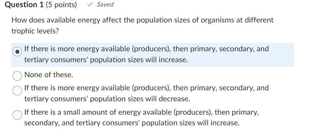 How Does Available Energy Affect The Population Sizes Of Organisms At Different Trophic Levels?