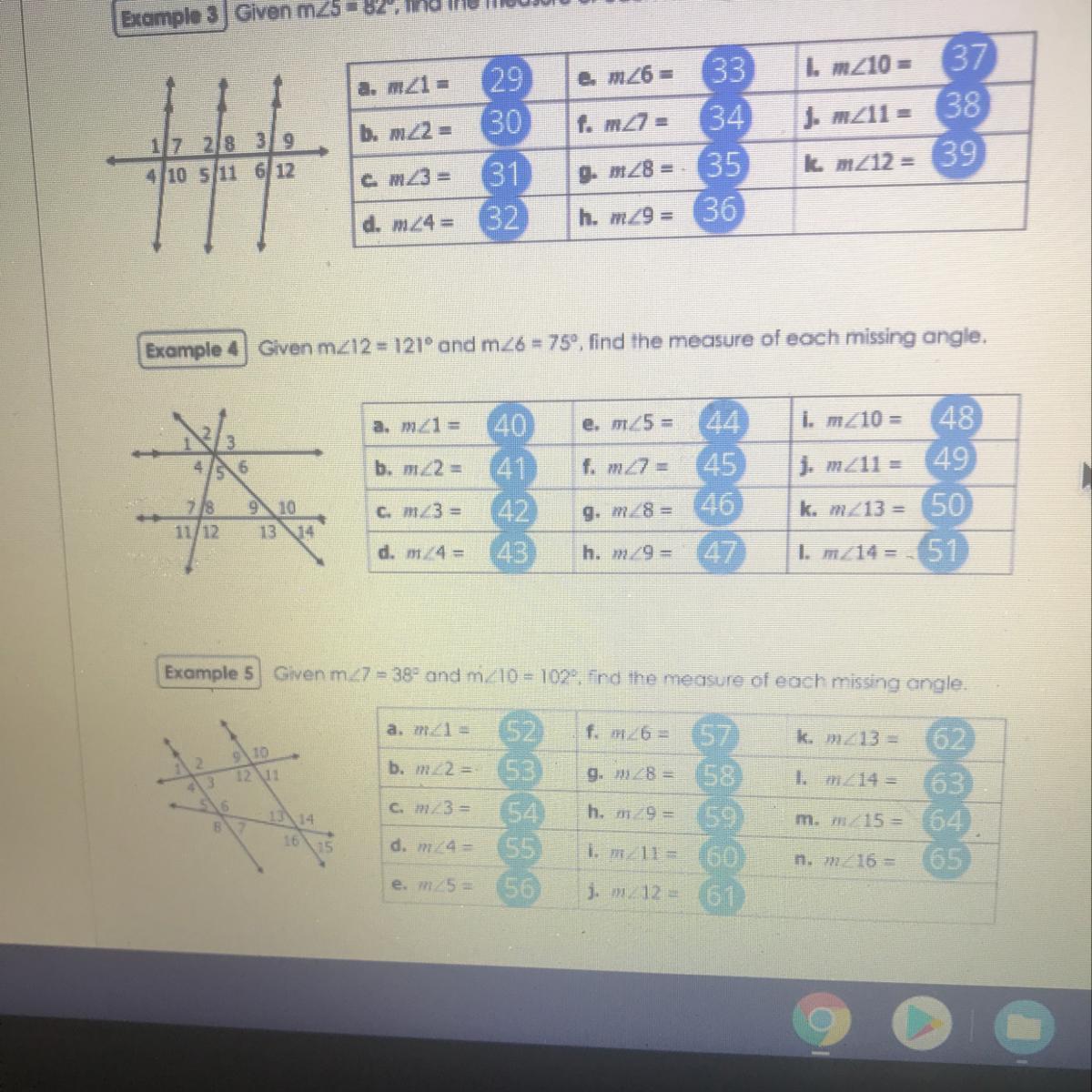 Given M&lt;12 =121 And M&lt;6 =75 Find The Measure Of The Missing Angles 