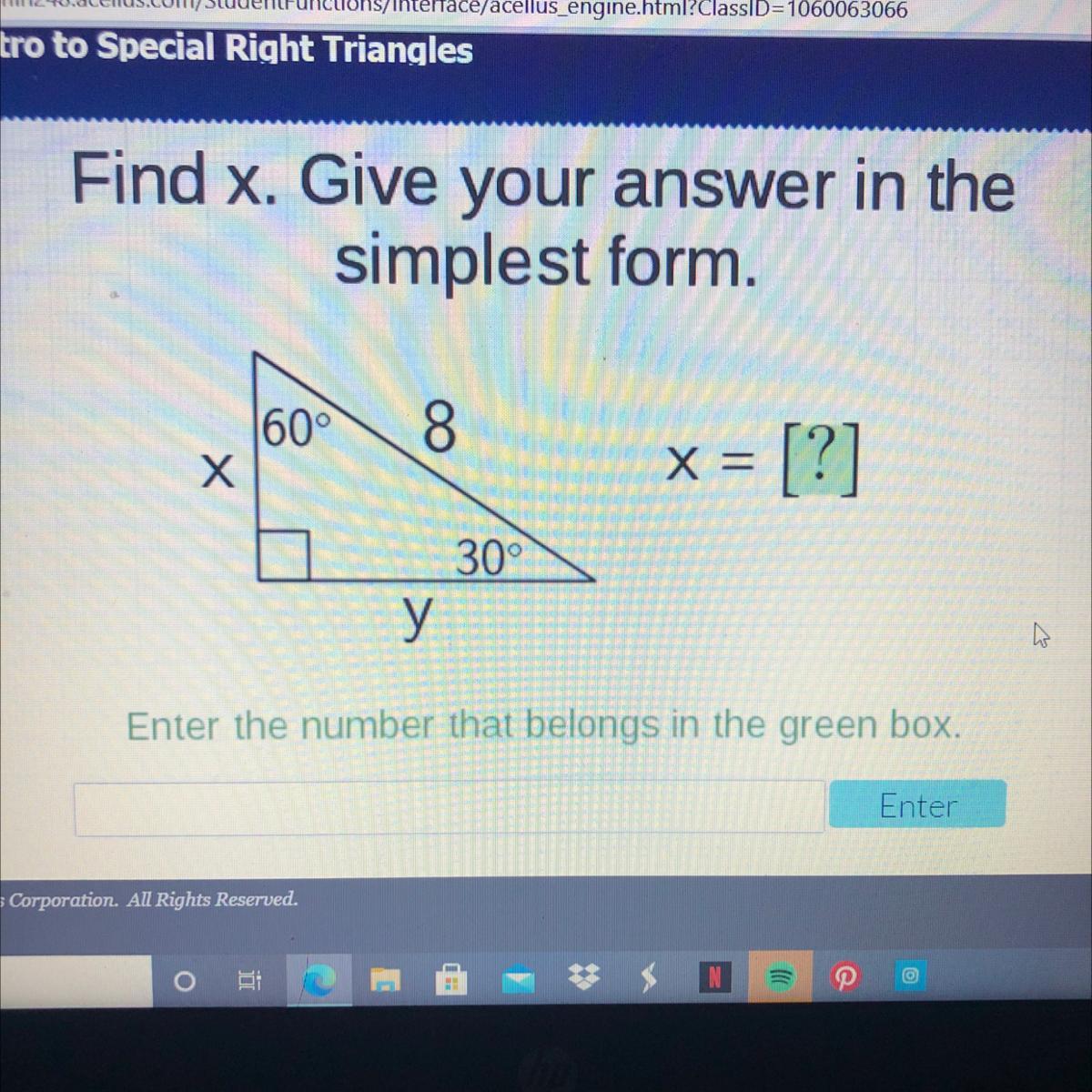 Find X. Give Your Answer In Thesimplest Form X = Enter The Number That Belongs In The Green Box