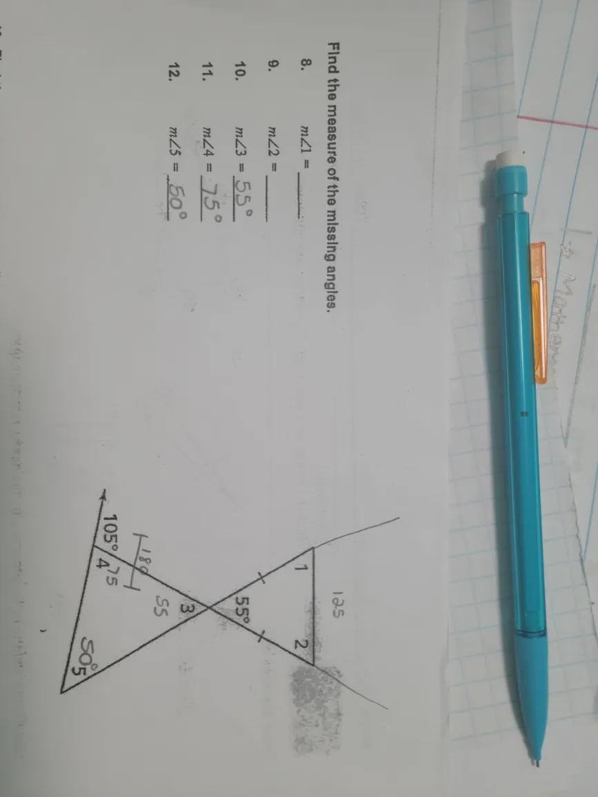 I Need Help Finding The Angle Measurements Of 1 And 2