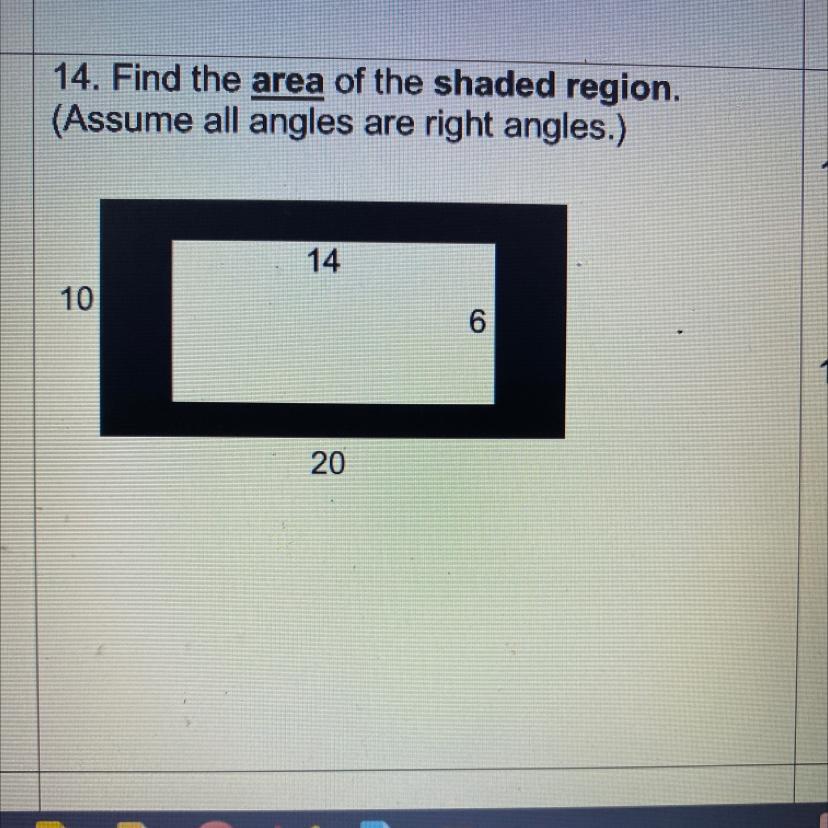 Find The Area Of The Shaded Region Assume All Angles Are Right Angles