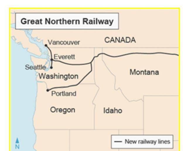 The Map Shows A Railway To Washington That Was Built In The 1800s. Which STATE Was The Point Of Origin