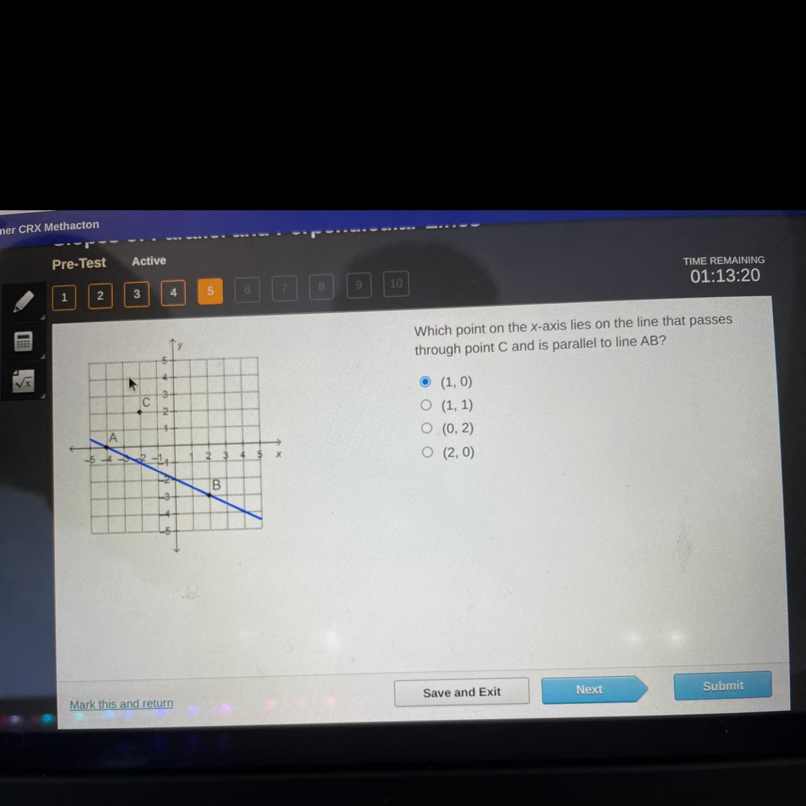 Which Point On The X-axis Lies On The Line That Passes Point C And Is Parallel To Line AB