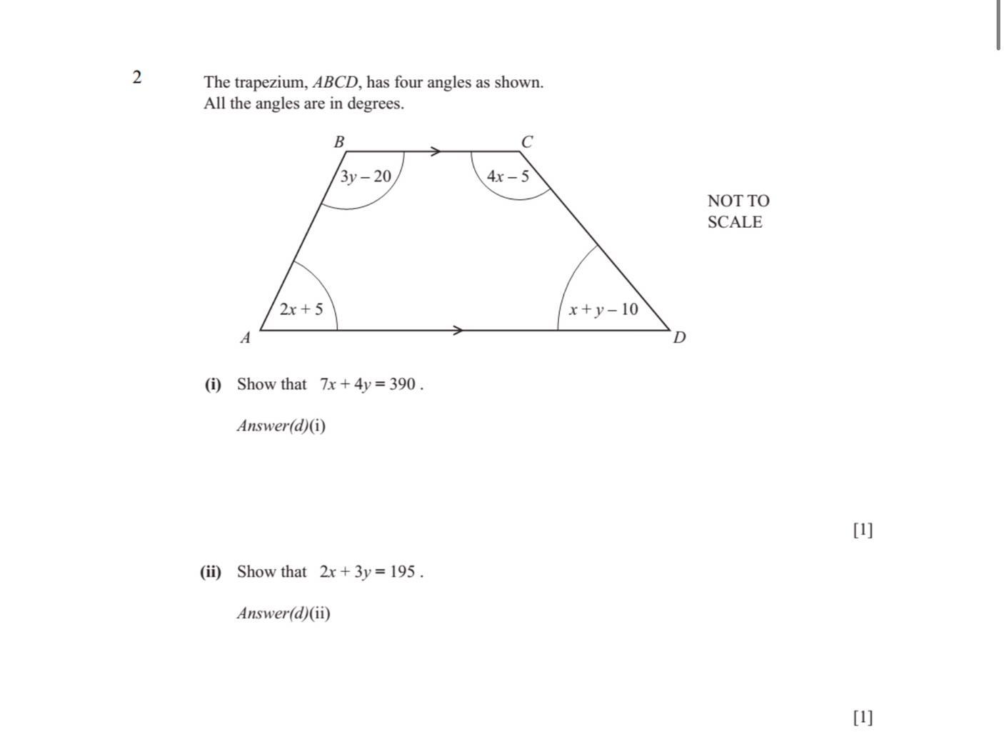 2The Trapezium, ABCD, Has Four Angles As Shown.All The Angles Are In Degrees.A2x + 5B3y-20(i) Show That