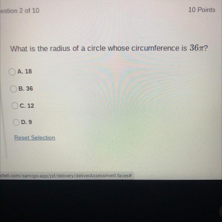 What Is The Radius Of A Circle Whose Circumference Is 36pi?