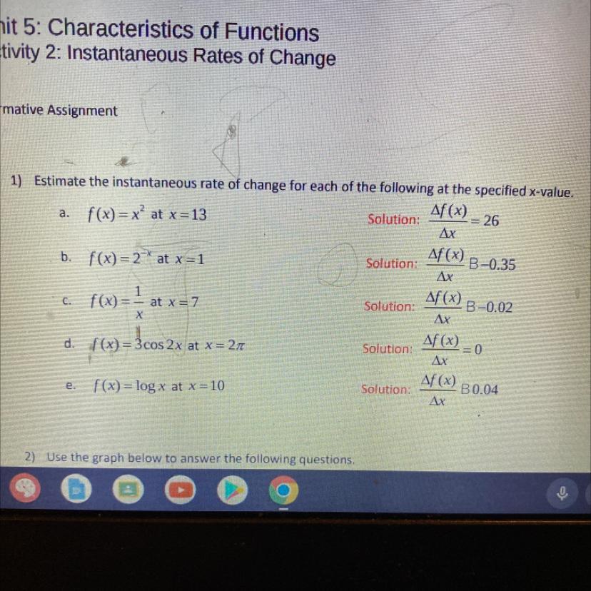 Question 1.) D.) How To Find Instantaneous Rate Of Change If X= 2pi