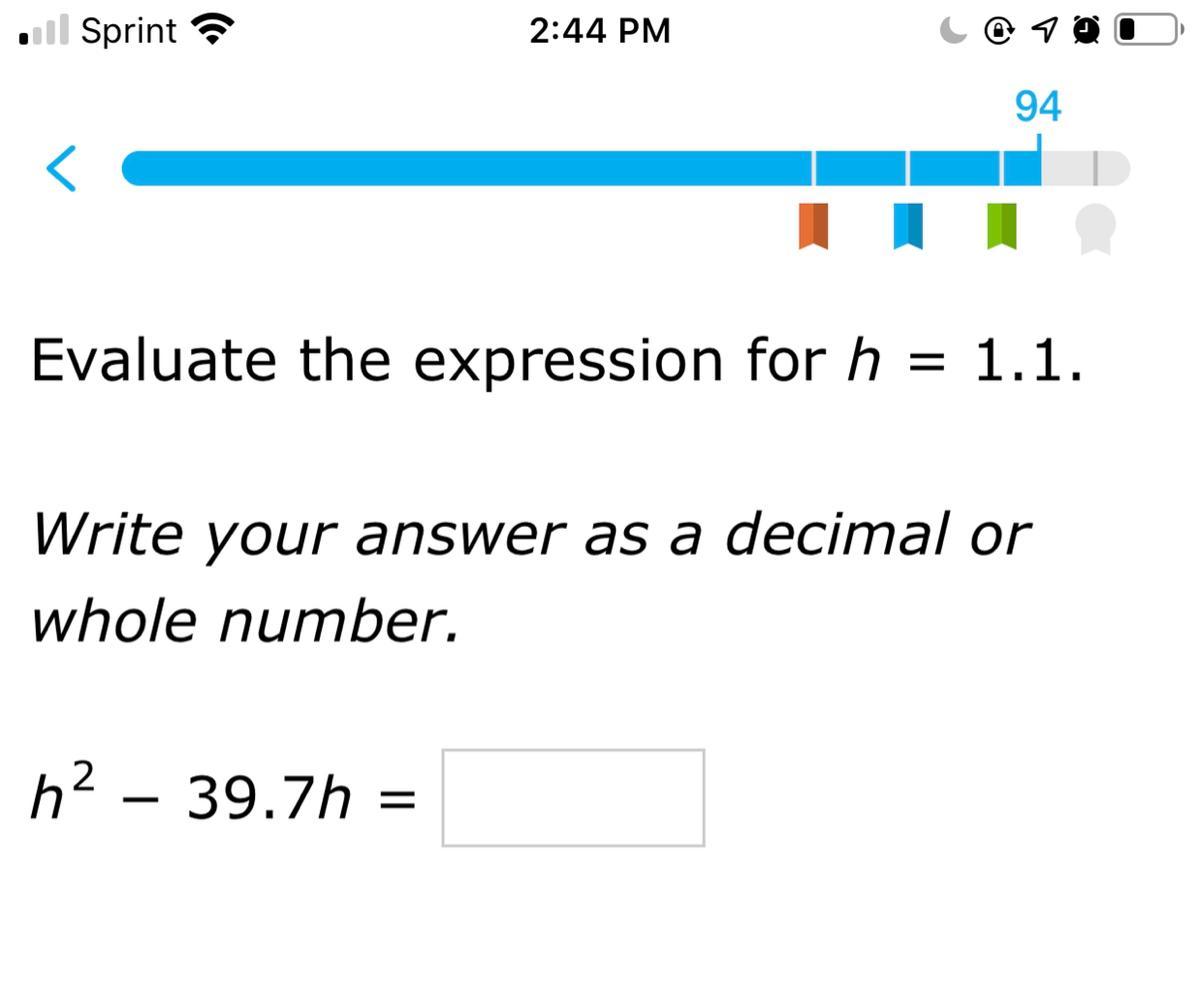 Evaluate The Expression Solve For H = 1.1h To The Second Power - 39.7h