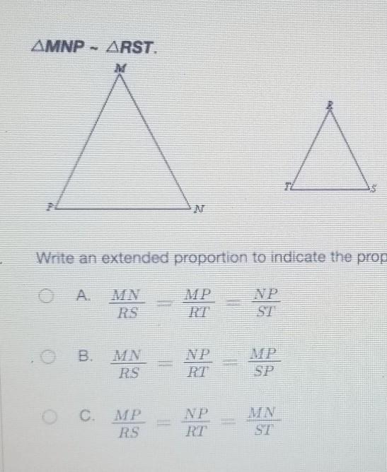 Write An Extended Proportion To Indicate The Proportional Corresponding Sides Of The Triangles 