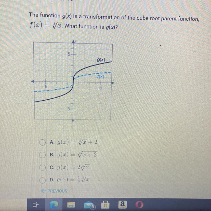 The Function G(x) Is A Transformation Of The Cube Root Parent Function,f(3) = Vz. What Function Is G(x)?g(x)O