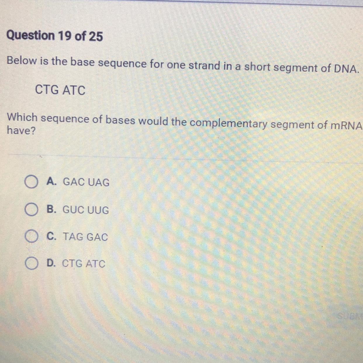 Below Is The Base Sequence For One Strand In A Short Segment Of DNA CTG ATC