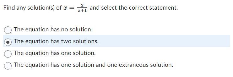 Find Any Solution(s) (refer To Attachment) Of And Select The Correct Statement.A. The Equation Has No