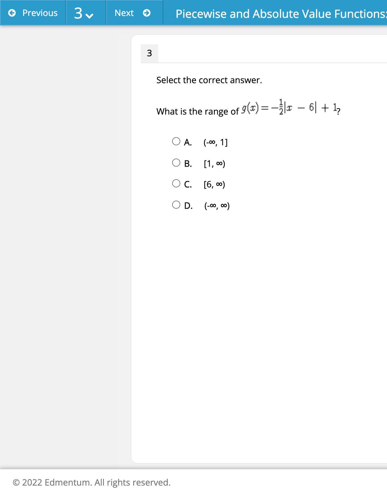 Select The Correct Answer.What Is The Range Of Piecewise And Absolute Value Functions