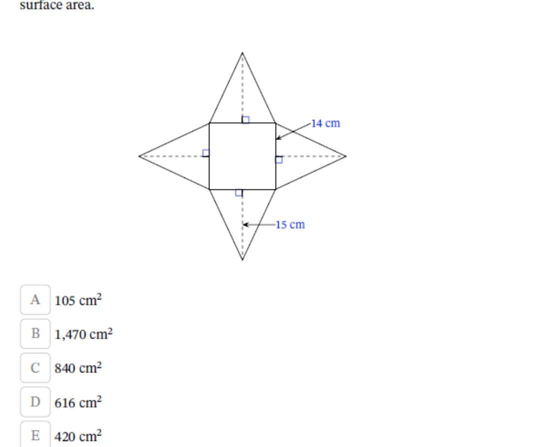 If The Given Figure Was Folded Into Asquare Pyramid, Determine Its Lateral Surface Area.A. 150cm2B. 1,470cm2C.