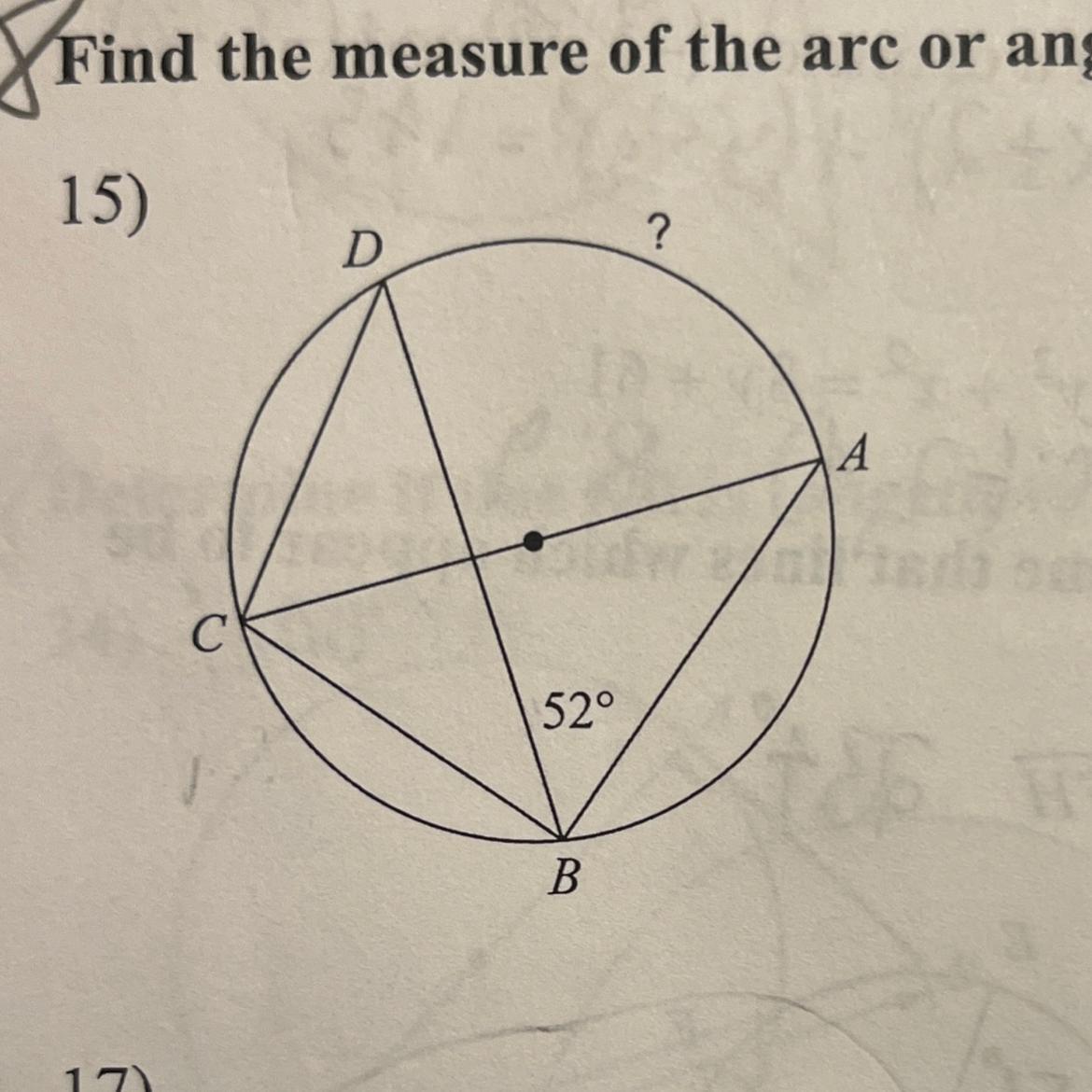 Find The Measure Of The Arc Or Angle Indicated.