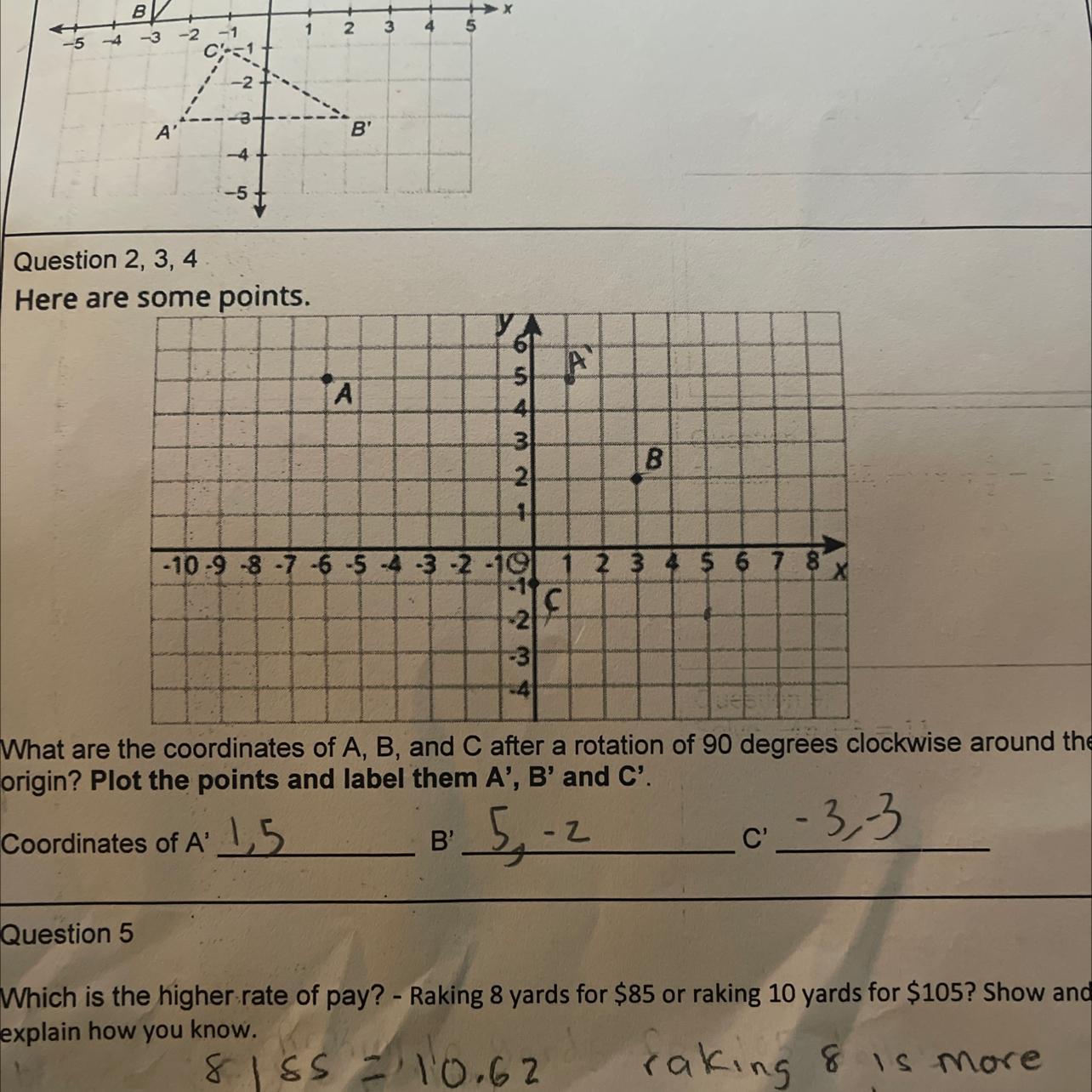 Here Are Some PointsWhat Are The Coordinates Of A, B, And C After A Rotation Of 90 Degrees Clockwise