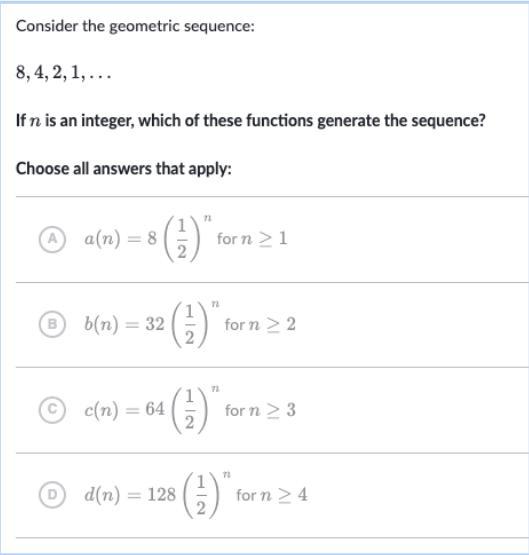 Consider The Geometric Sequence 8,4,2,1,...