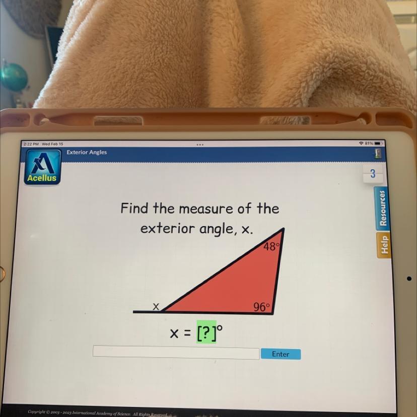 Find The Measure Of Theexterior Angle, X.Xx = [?]48%96Enter