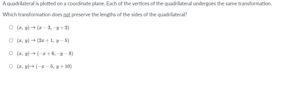 A Quadrilateral Is Plotted On A Coordinate Plane. Each Of The Vertices Of The Quadrilateral Undergoes