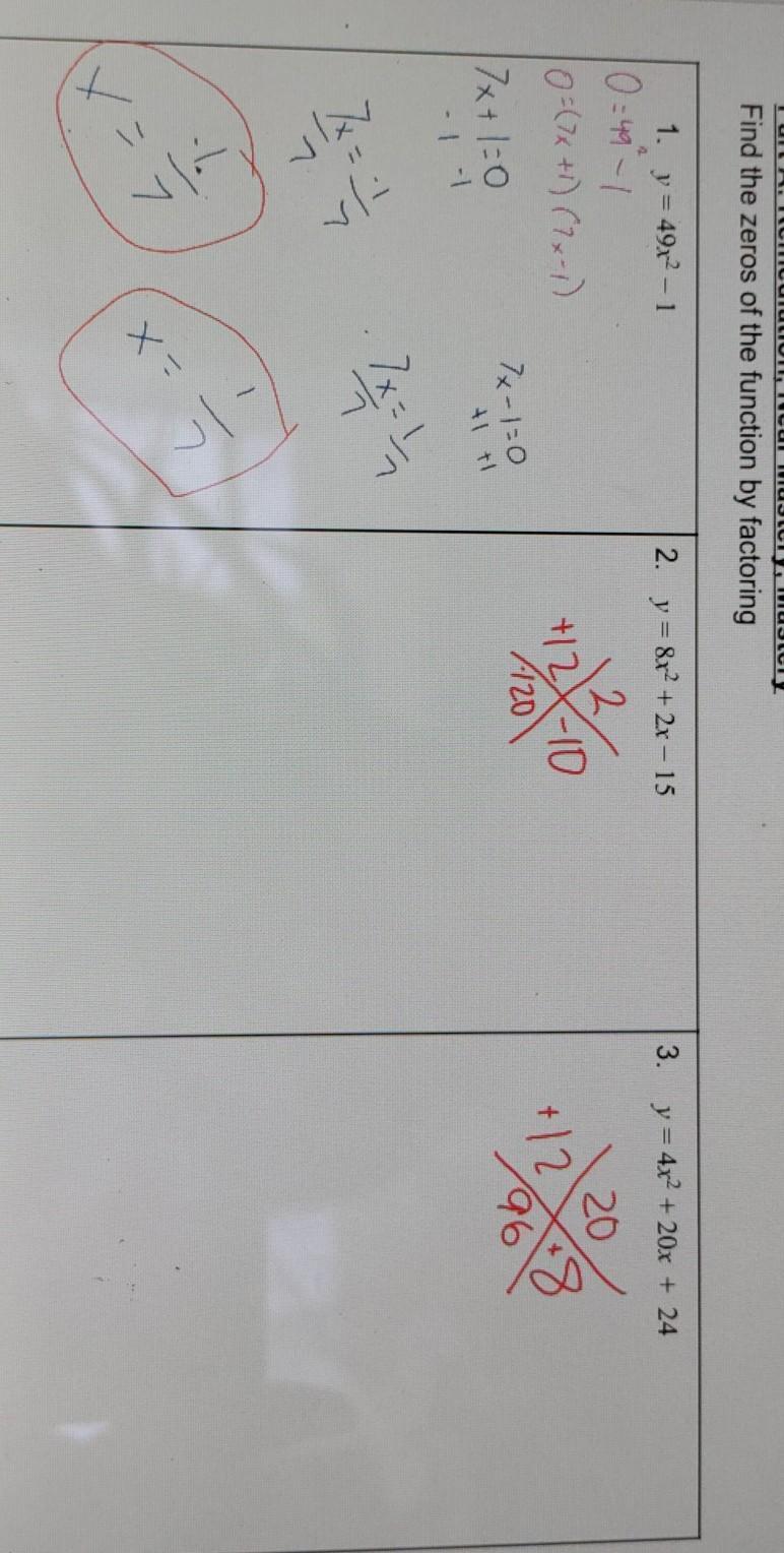 Algebra 1B CP Find The Zeros Of The Function By Factoringexercise 2 Please