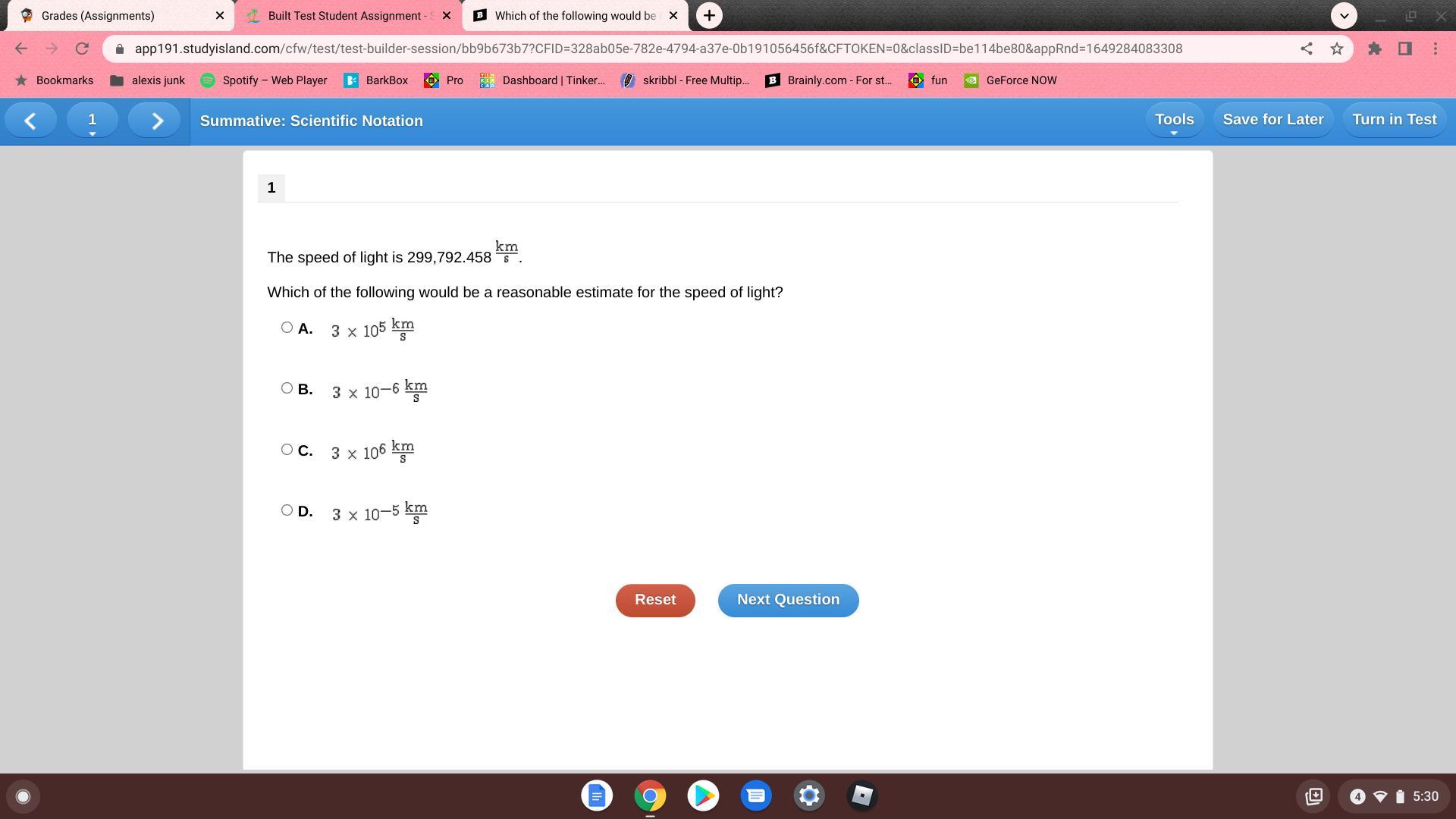 The Speed Of Light Is 299,792.458 .Which Of The Following Would Be A Reasonable Estimate For The Speed