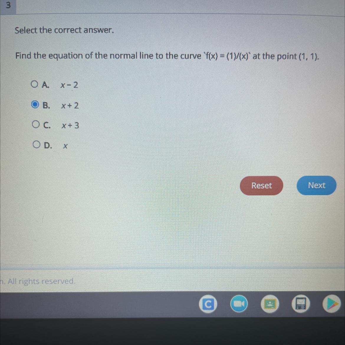 Calculus ! Find The Equation Of The Normal Line To The Curve `f(x) = (1)/(x)` At The Point (1,1)