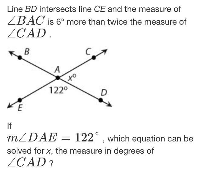 NEED HELP ASAP I Will Give BRAINLIST Line BD Intersects Line CE And The Measure Of BAC Is 6 More Than