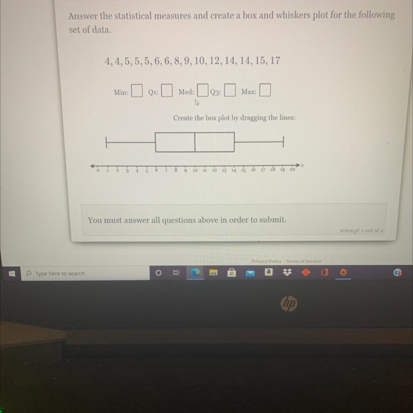 Answer The Statistical Measures And Create A Box And Whiskers Plot For The Followingset Of Data.4,4,5,5,5,6,6,