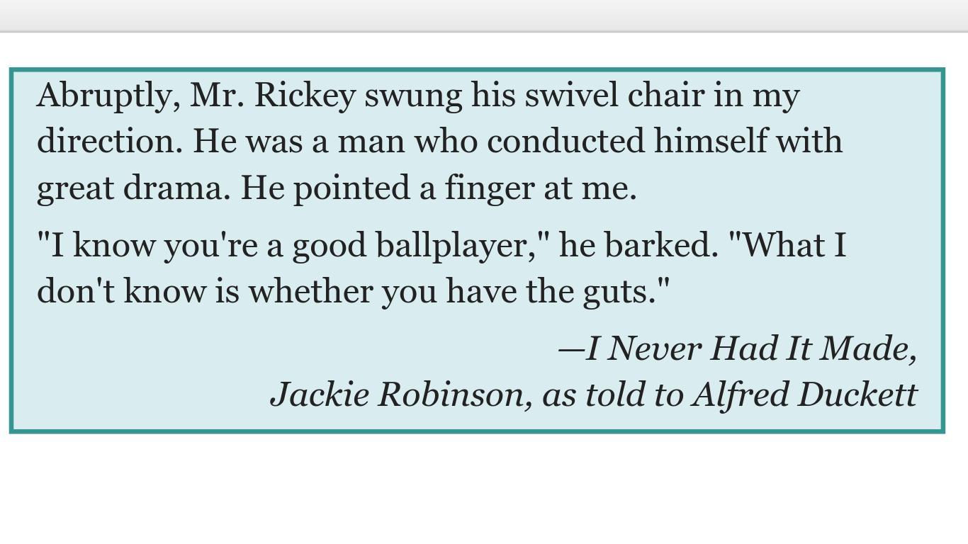 Read Robinsons Description Of Branch Rickey. What Picture Does He Create By Using Details? Rickey Moves