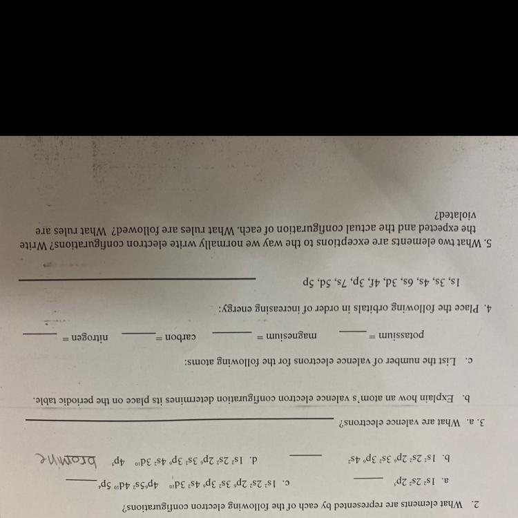 Electron Configuration Worksheet 