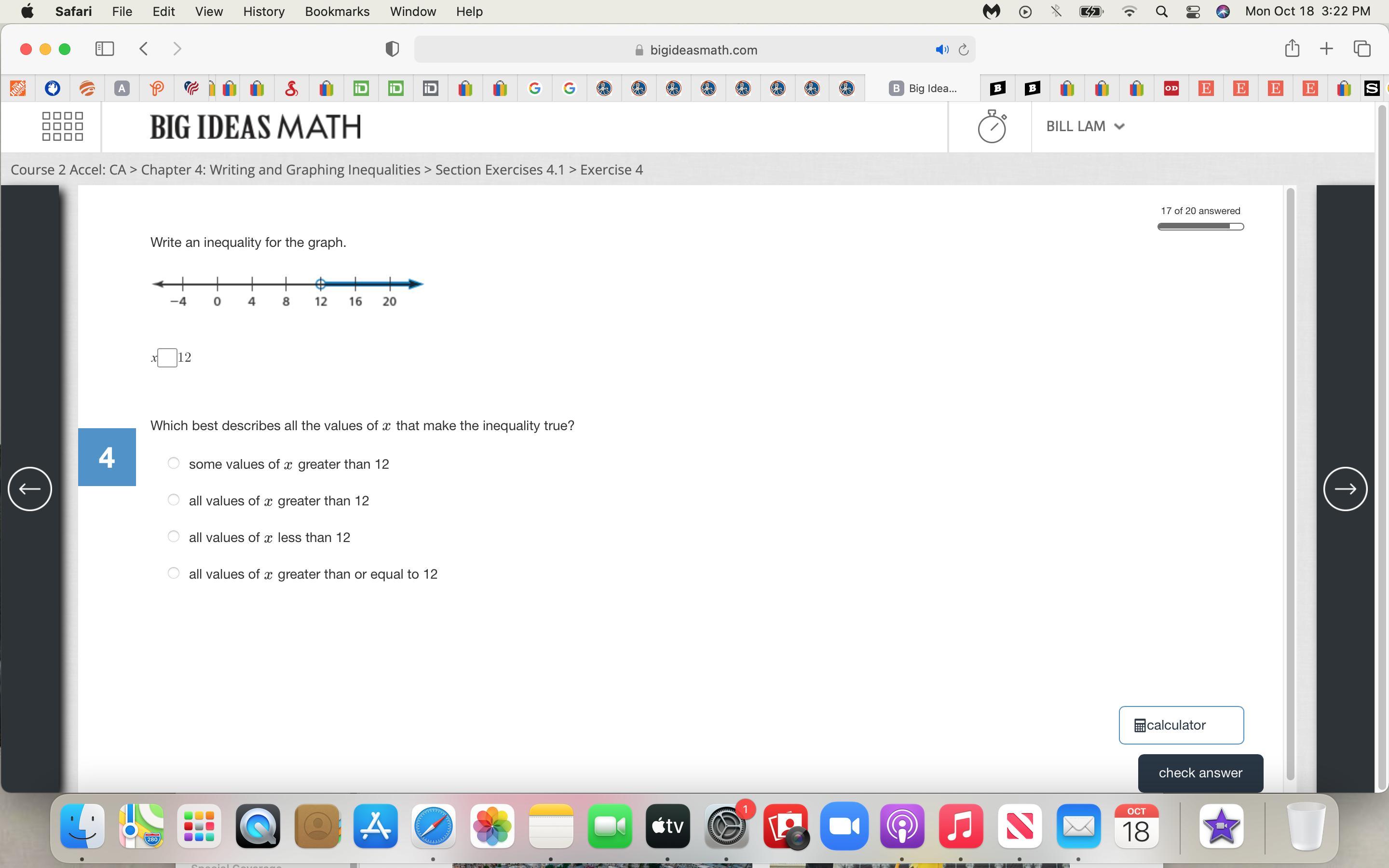 Write An Inequality For The Graph.x 12Which Best Describes All The Values Of X- That Make The Inequality