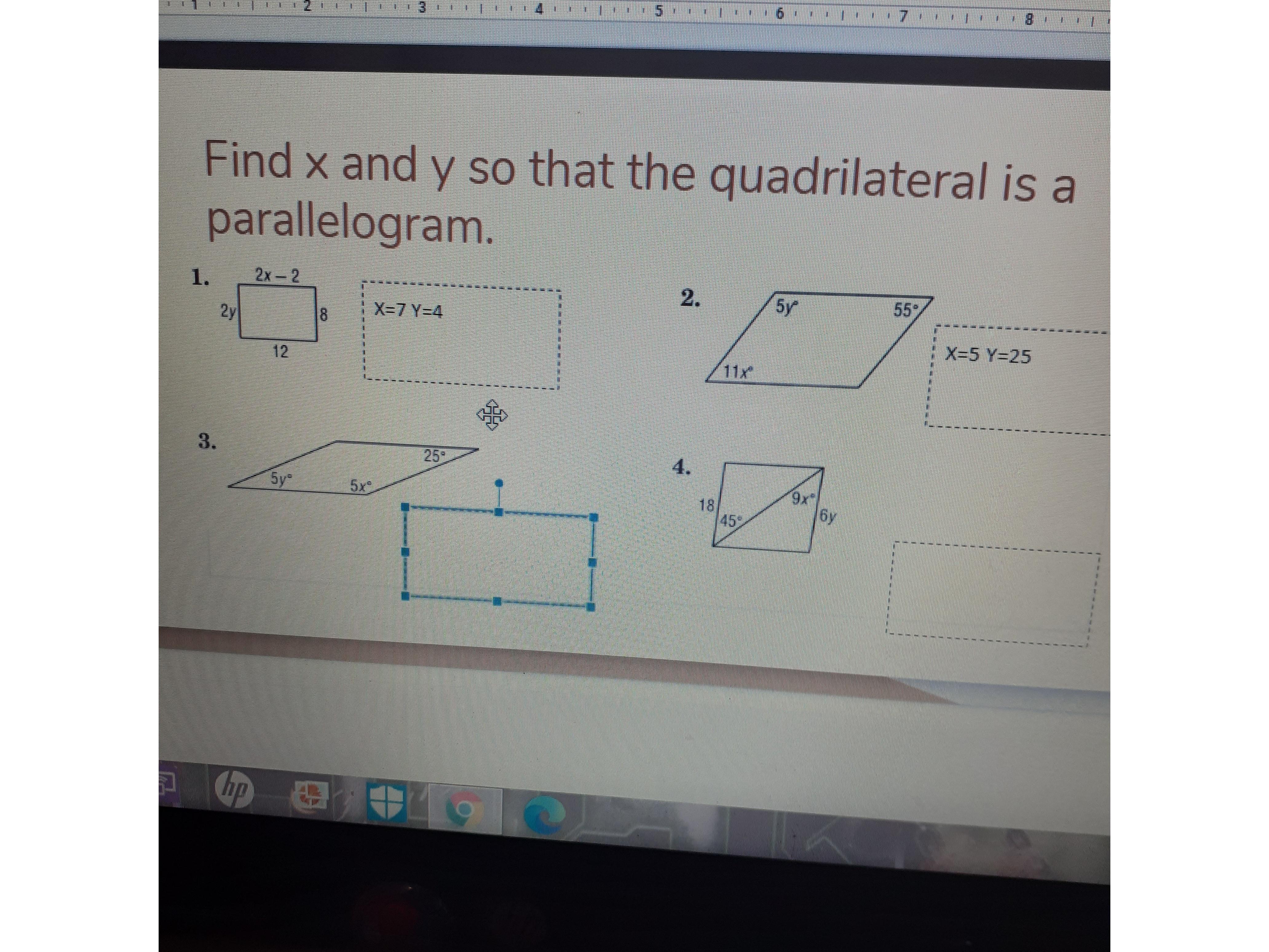 Find X And Y So That The Quadrilateral Is A Parallelogram 5y 5x 25