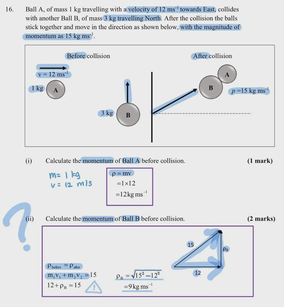 Please Help With Question(ii). I Don't Understand The Shown Step Of Calculating The Momentum Of Ball