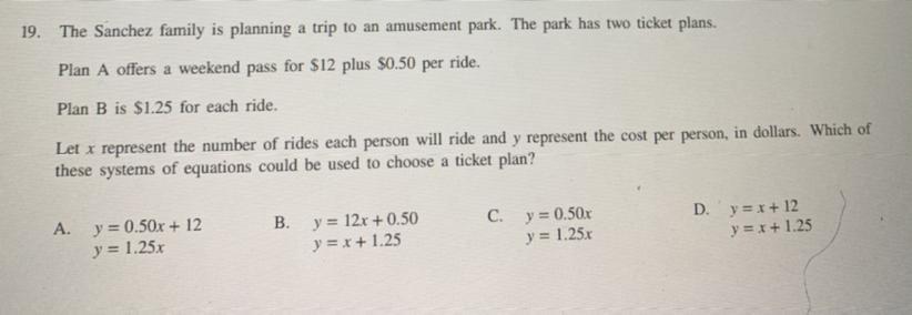 Which Of These Systems Of Equations Could Be Used To Choose A Ticket Plan ? 