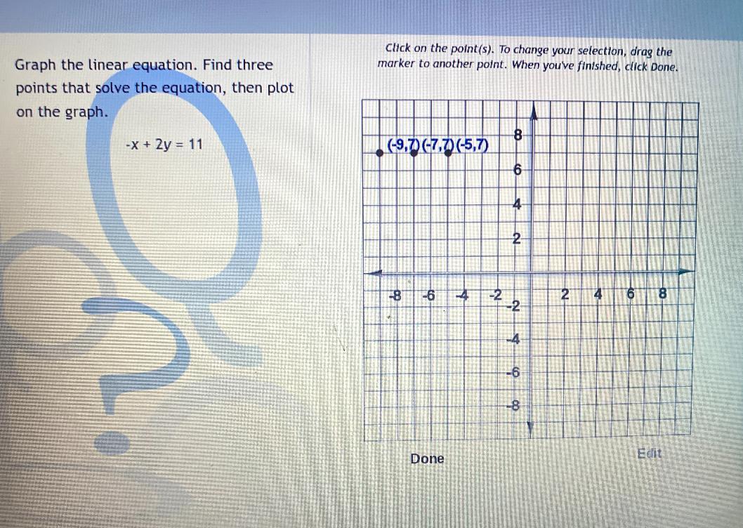 -x + 2y = 11 Three Points Graphed Please Help !