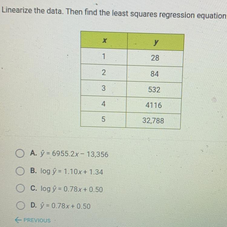 Linearize The Data. Then Find The Least Squares Regression Equation