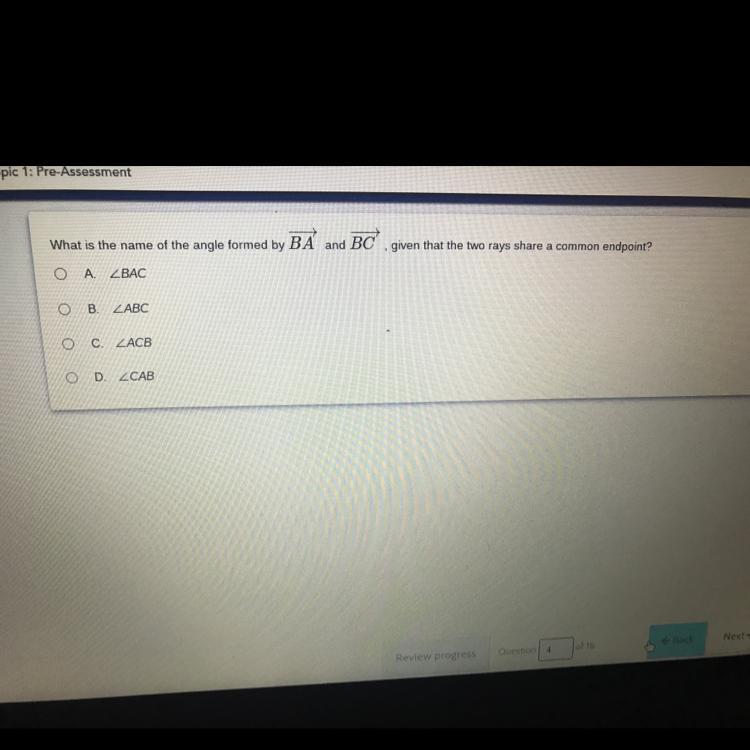 What Is The Name Of The Angle Formed By BA And BC', Given That The Two Rays Share A Common Endpoint?A