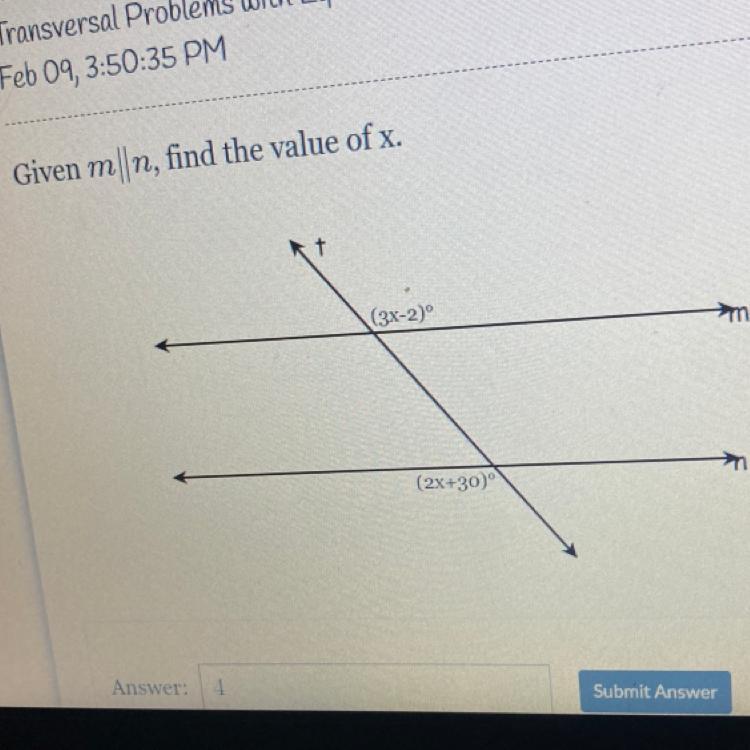 Given M||n, Find The Value Of X.Will Give Brainliest!