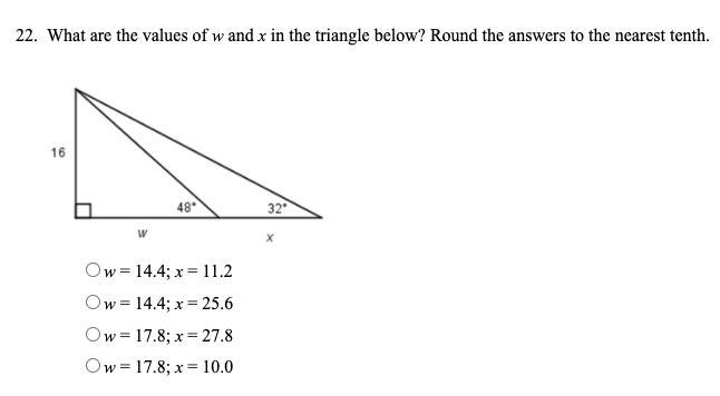 What Are The Values Of W And X In The Triangle Below? Round The Answers To The Nearest Tenth.thank You