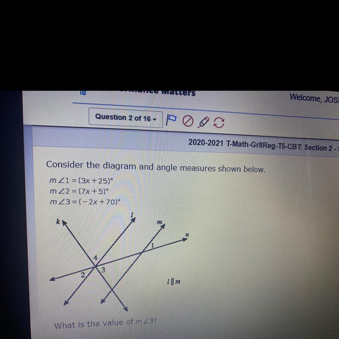 Consider The Diagram And Angle Measures Shown Below.m1 = (3x +25)m2 = (7x+5)m3 =(-2x + 70)4322 || 7What