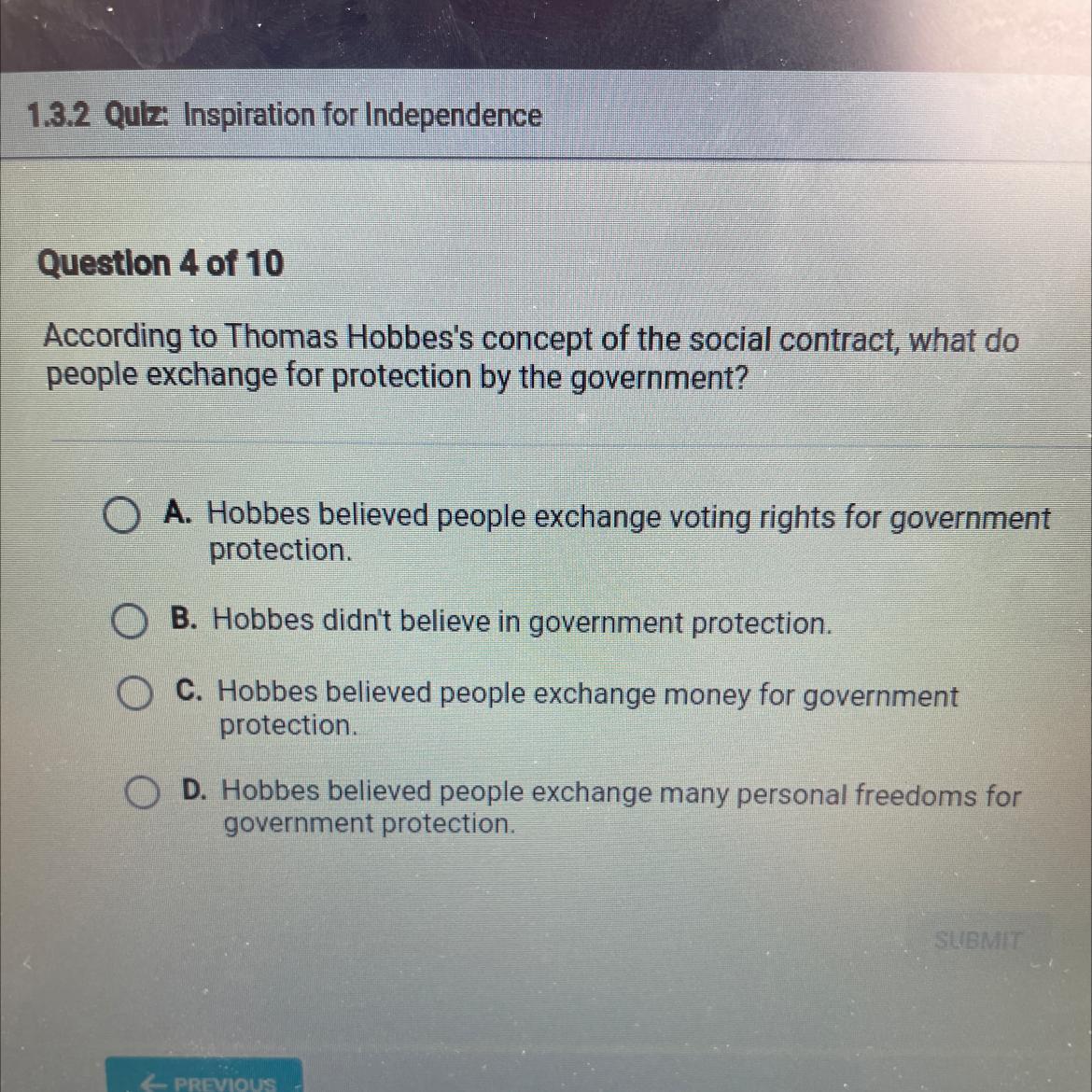 According To Thomas Hobbes's Concept Of The Social Contract, What Do People Exchange For Protection By