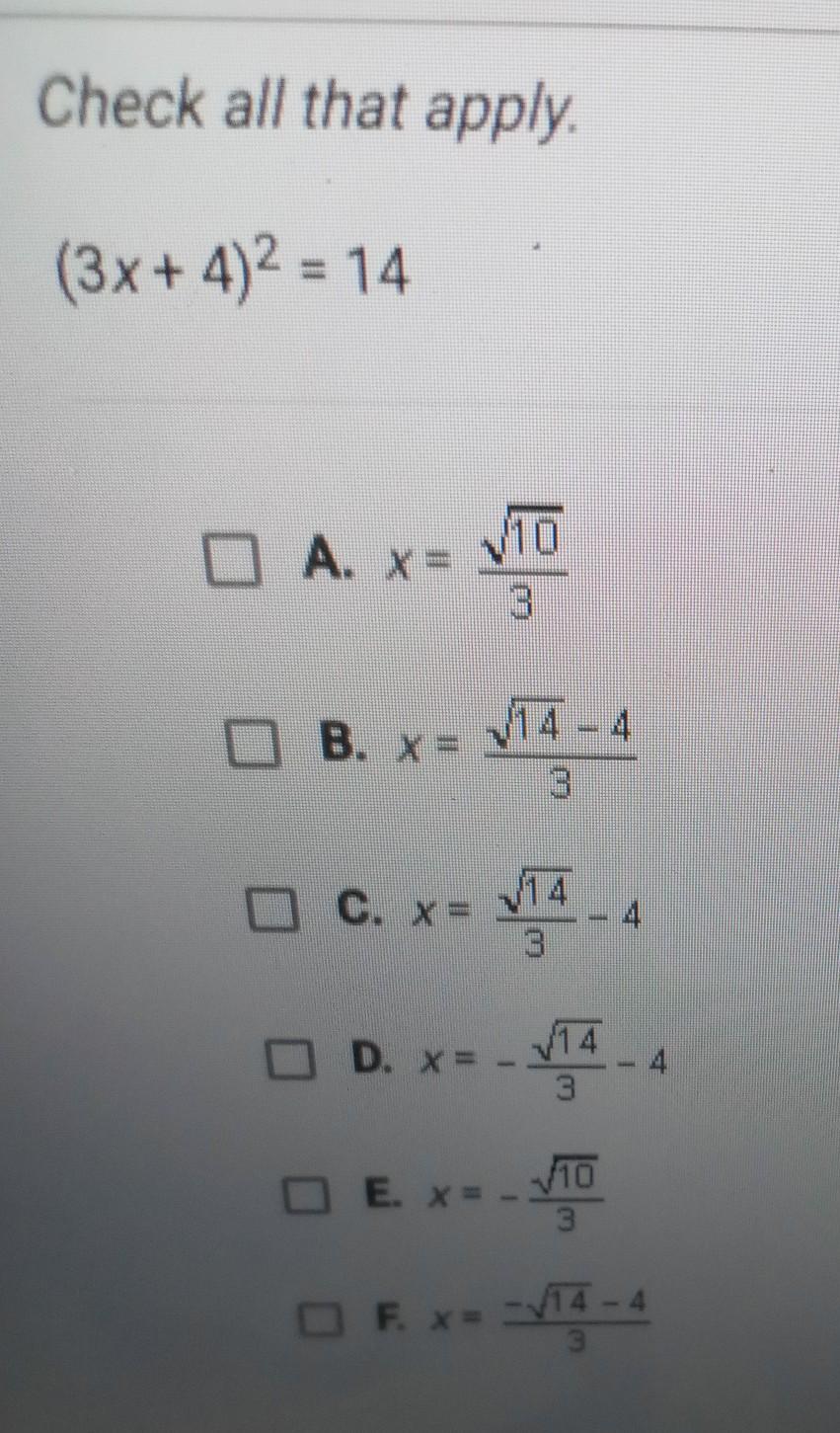 Which Of The Following Are Solutions To The Equation Below 