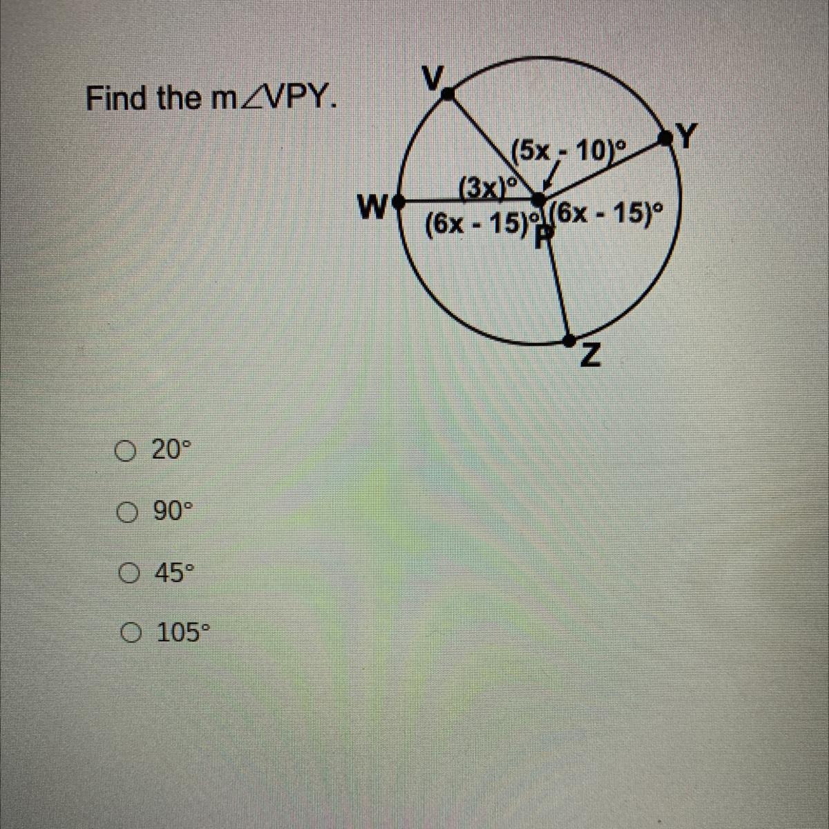 Find The MA. 20B. 90C. 45D. 105HELP PLEASE