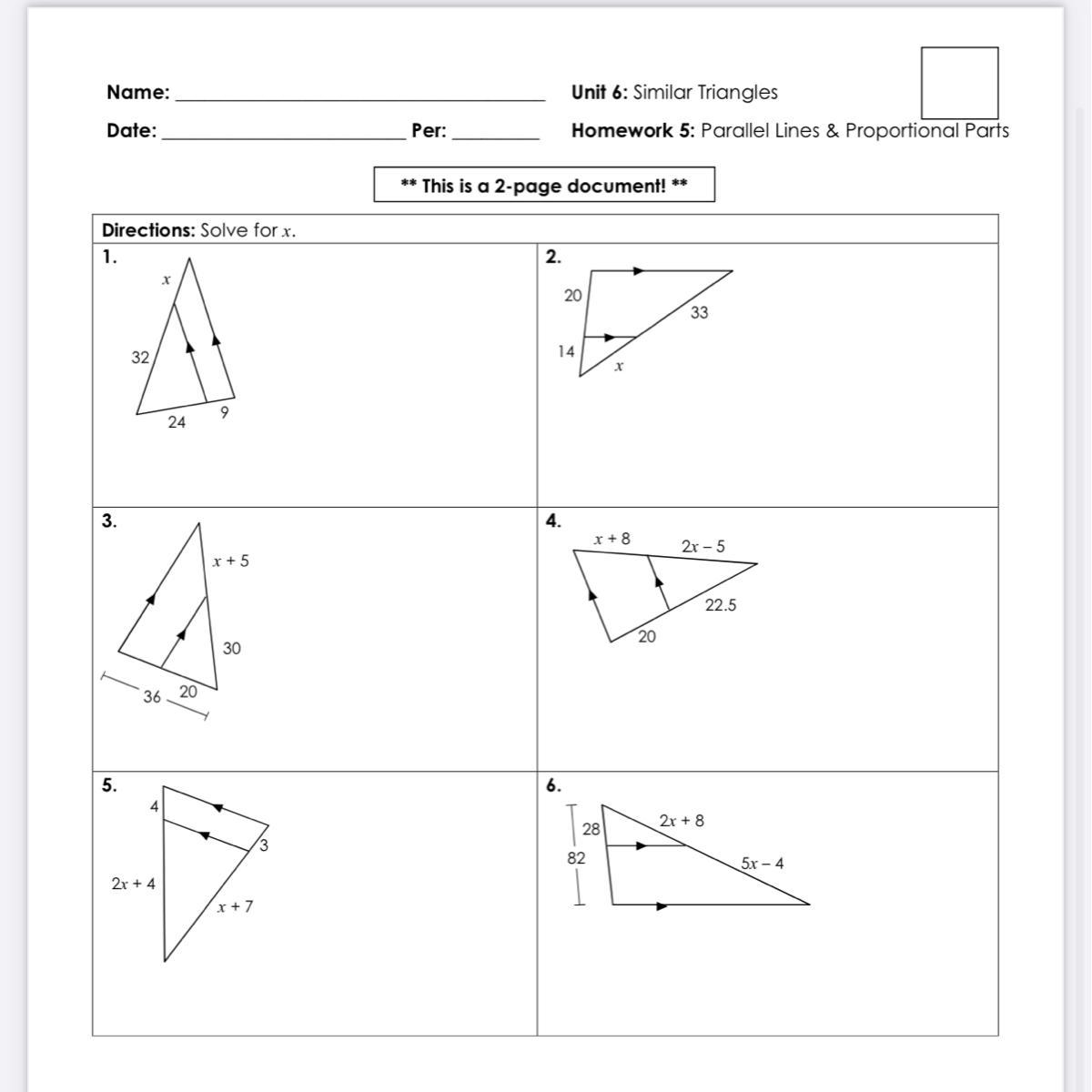 Unit 6 Similar Triangles Homework 5