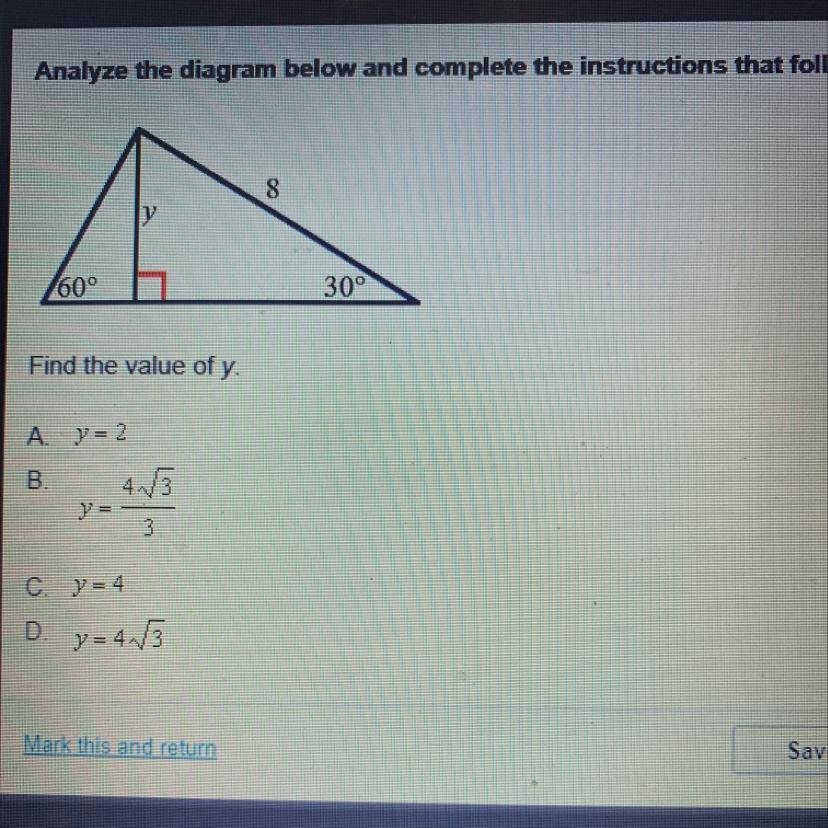 Analyze The Diagram Below And Complete The Instructions That Follow.86030Find The Value Of Y.