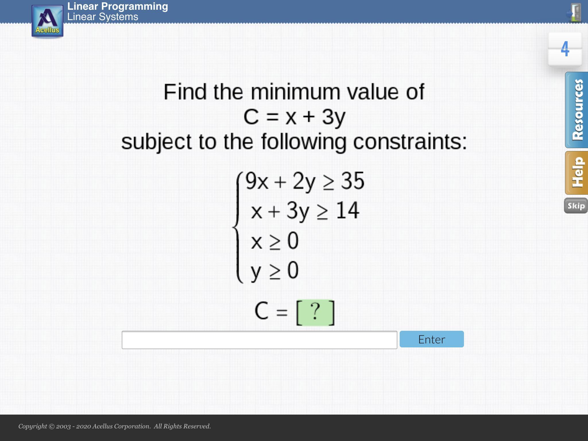 Find The Minimum Value Of C=x+3y