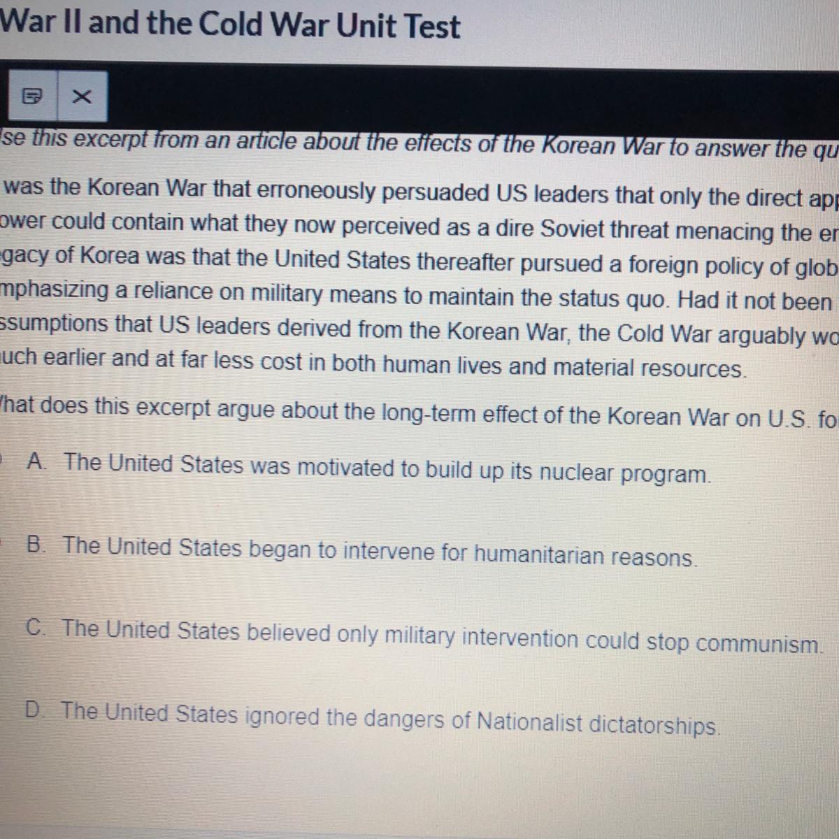Use This Excerpt From An Article About The Effects Of The Korean War To Answer The QuestionIt Was The