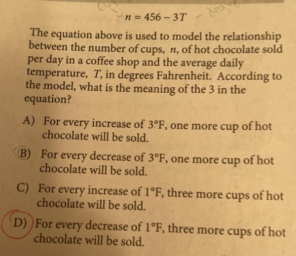 N = 456 - 3TThe Equation Above Is Used To Model The Relationshipbetween The Number Of Cups, N, Of Hot